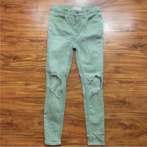 Free People Women Green Midrise Distressed Stretch Skinny Jeans Size 27 Bohemian